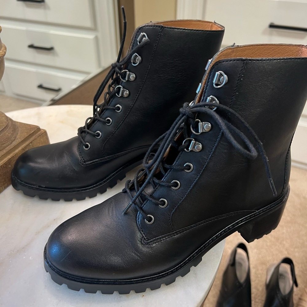 Madewell Black Leather Combat Boots - Picture 3 of 9